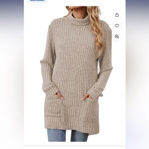 Oatmeal Ribbed Turtleneck Sweater NWT Pockets